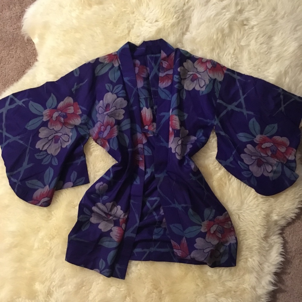 Genuine purple silk floral kimono